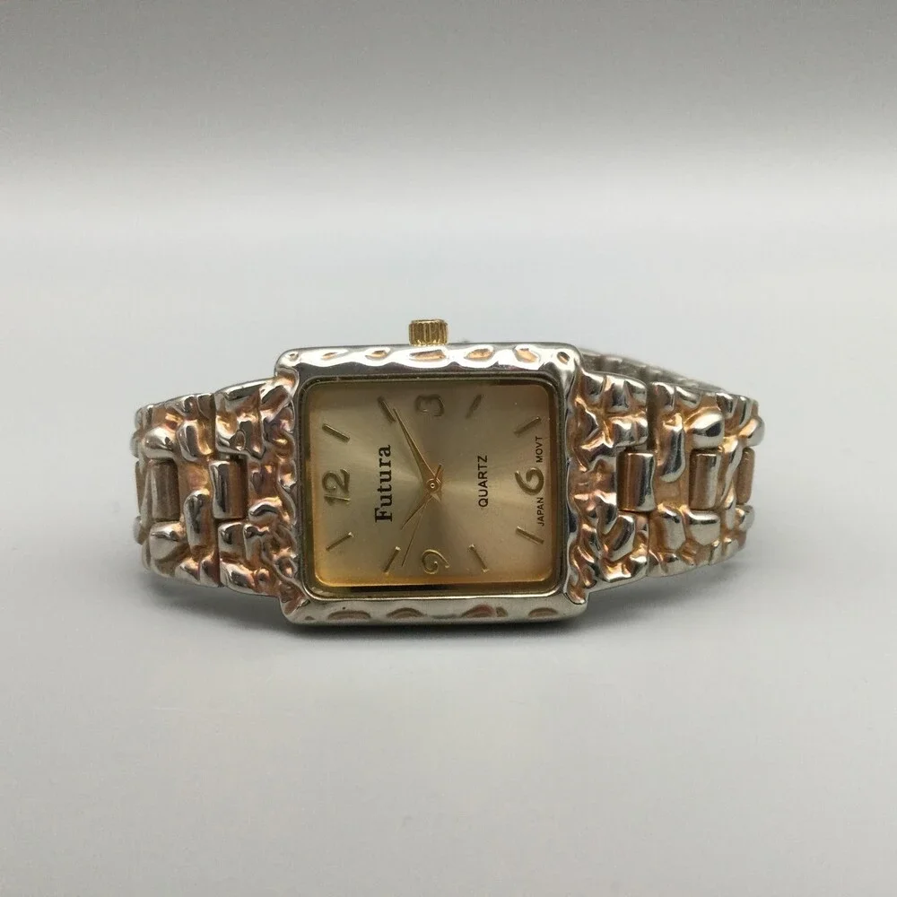 Futura Womens Watch 28mm Nugget Style Two Tone Bracelet 18871 New Battery 7